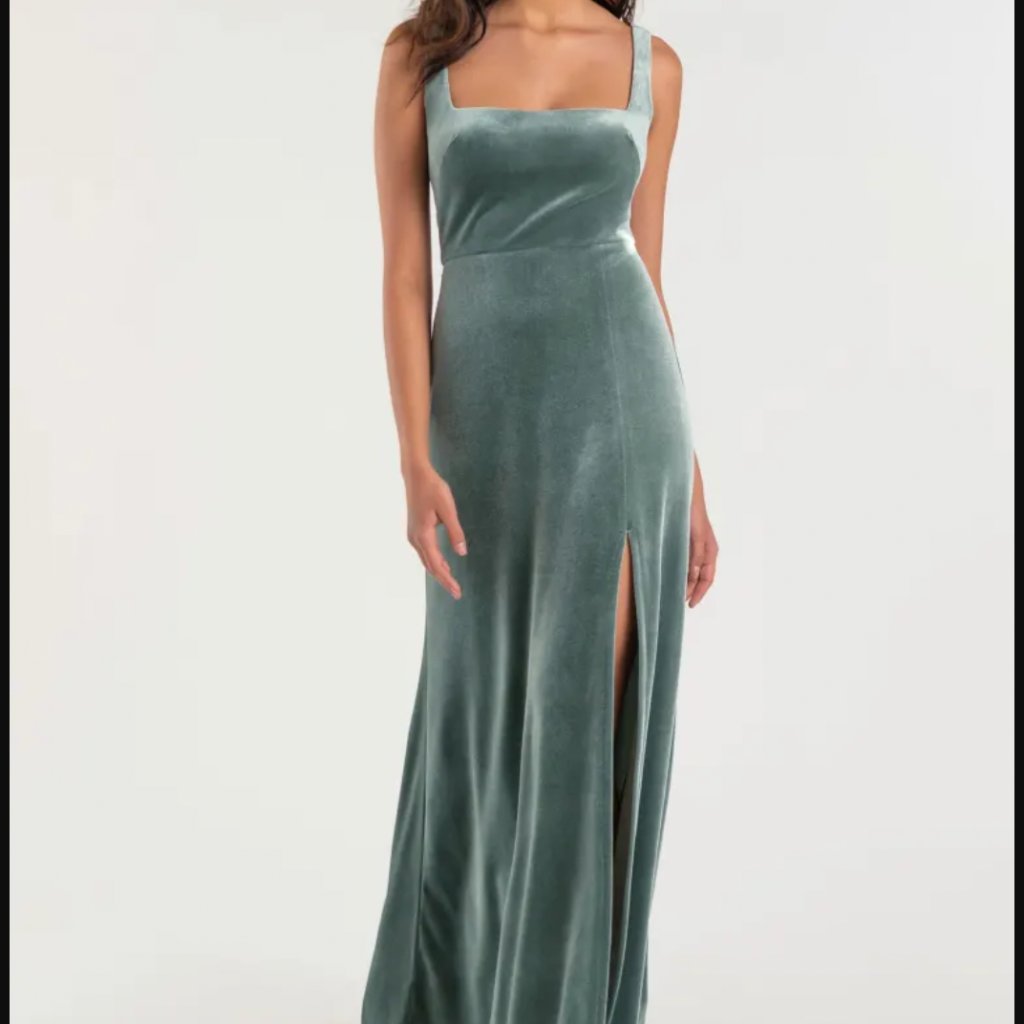 Jenny Yoo Mara Velvet Maxi Dress In Dark Eucalyptus